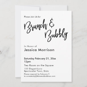 Simple Black and White Brunch & Bubbly Typography Invitation