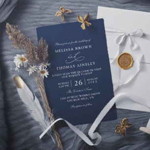 Simple Black and White Budget QR Code Wedding Invitation
