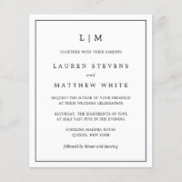 Simple Black and White Budget Wedding Invitation