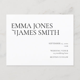 Simple Black and White Budget Wedding Invitation Postcard