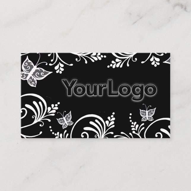 Simple Black and White Butterfly Minimalist Logo  Business Card (Front)