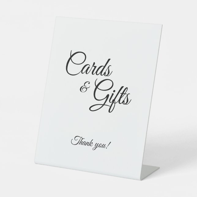 Simple Black and White Calligraphy Cards and Gifts Pedestal Sign (Front)