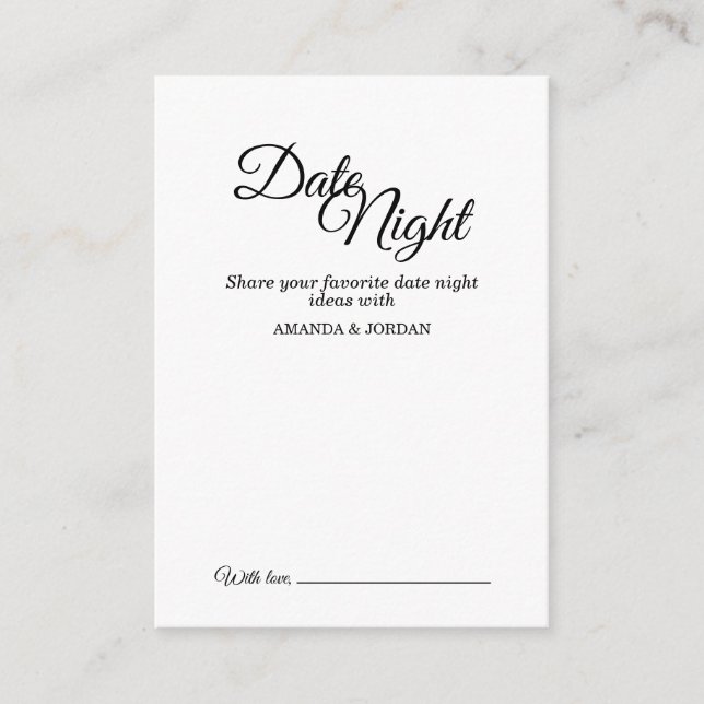Simple Black and White Calligraphy Date Night Advice Card (Front)