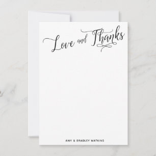 Simple Black and White Calligraphy Love & Thanks Thank You Card