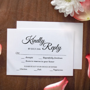 Simple Black and White Calligraphy meal choice RSVP Card