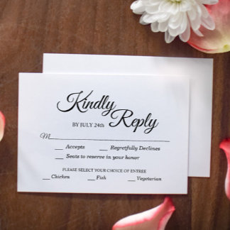 Simple Black and White Calligraphy meal choice RSVP Card