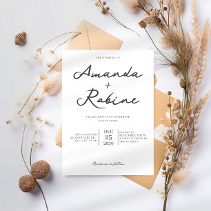 Simple Black and White Calligraphy Wedding Invitation