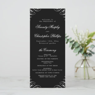 Simple black and white Calligraphy Wedding Program Menu
