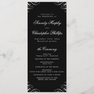 Simple black and white Calligraphy Wedding Program Menu