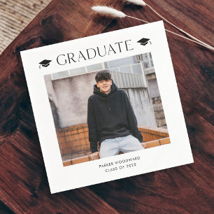 Simple black and white cap photo graduation napkin