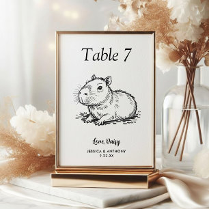 Simple Black and White Capybara Wedding  Table Number