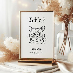 Simple Black and White Cat Wedding Table Number