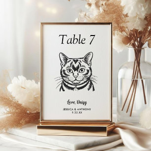 Simple Black and White Cat Wedding Table Number