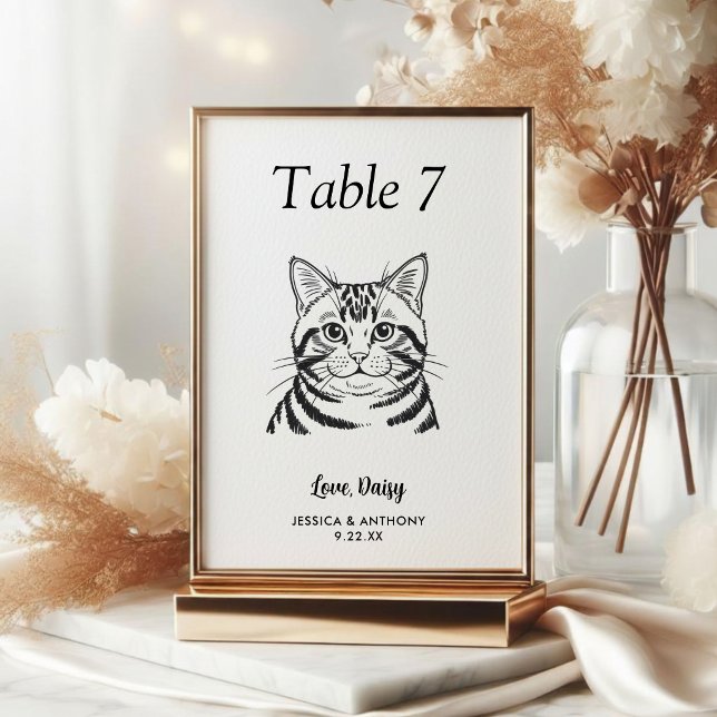 Simple Black and White Cat Wedding  Table Number (Creator Uploaded)