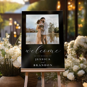 Simple Black and White Chic Photo Wedding Welcome Acrylic Sign