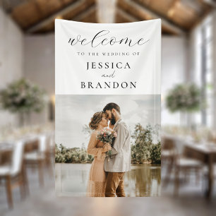 Simple Black and White Chic Photo Wedding Welcome  Banner