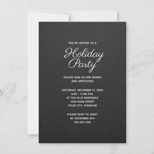 Simple Black and White Christmas Holiday Party Invitation (Front)