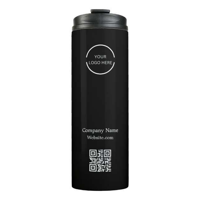 Simple Black and White Company logo & QR Code  Thermal Tumbler (Front)