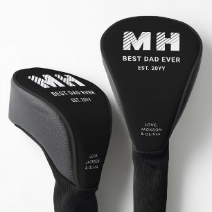 Simple Black and White Cool Monogram Best Dad Ever Golf Head Cover