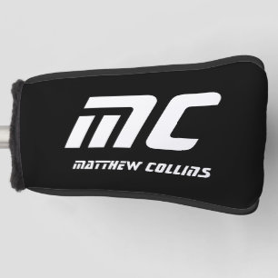 Simple Black and White Cool Personalized Monogram Golf Head Cover