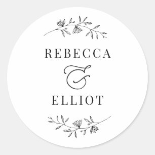 Simple Black and White Couple Names Classic Round  Sticker