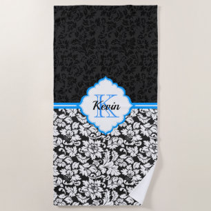 Simple Black And White Damask Beach Towel