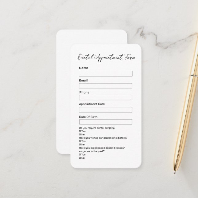 Simple Black and White Dentist Appointment Card  (Front/Back In Situ)
