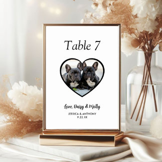 Simple Black and White Dog Photo Wedding  Table Number