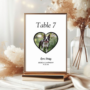 Simple Black and White Dog Photo Wedding  Table Number