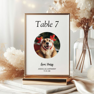 Simple Black and White Dog Photo Wedding Table Number