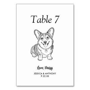 Simple Black and White Dog Wedding Table Number