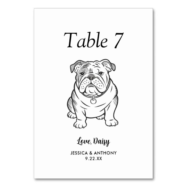 Simple Black and White Dog Wedding  Table Number (Front)