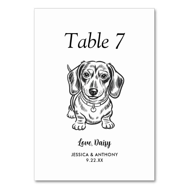 Simple Black and White Dog Wedding  Table Number (Front)