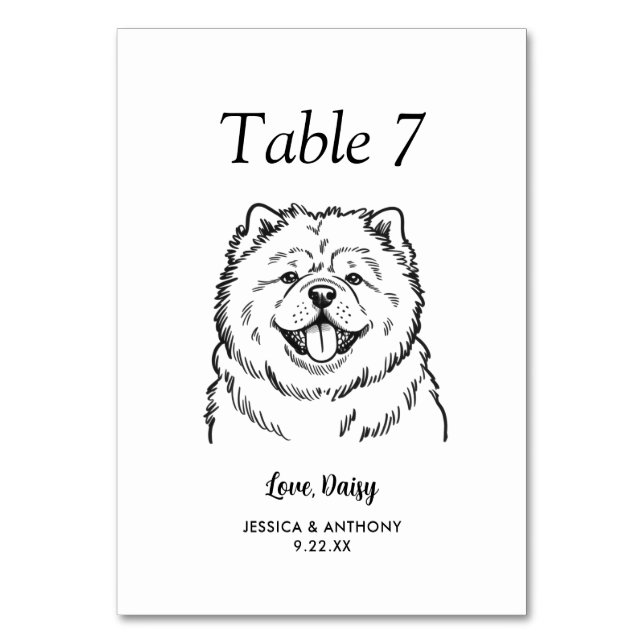 Simple Black and White Dog Wedding  Table Number (Front)