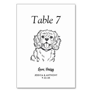 Simple Black and White Dog Wedding Table Number