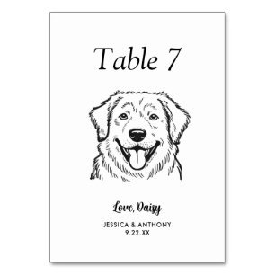 Simple Black and White Dog Wedding Table Number