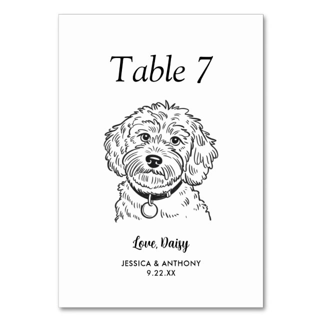 Simple Black and White Dog Wedding  Table Number (Front)