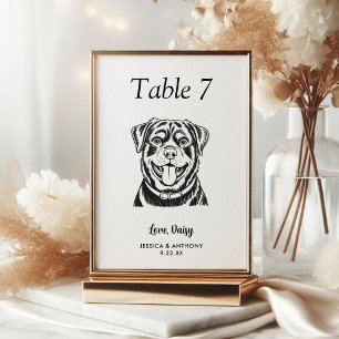 Simple Black and White Dog Wedding Table Number