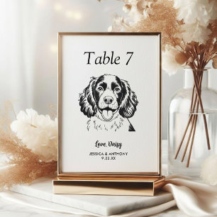 Simple Black and White Dog Wedding Table Number