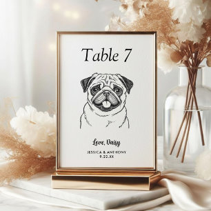 Simple Black and White Dog Wedding Table Number