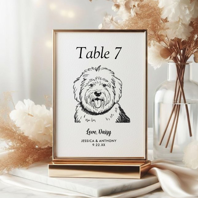 Simple Black and White Dog Wedding  Table Number (Creator Uploaded)