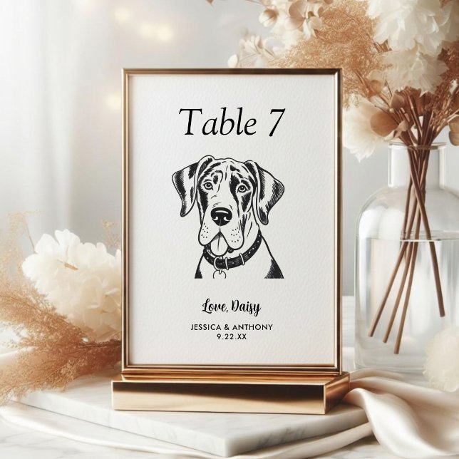Simple Black and White Dog Wedding  Table Number (Creator Uploaded)