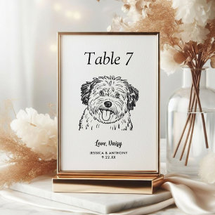 Simple Black and White Dog Wedding Table Number