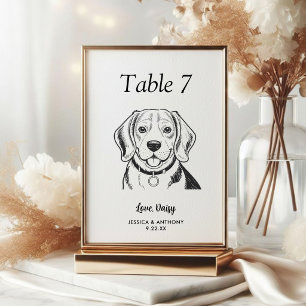 Simple Black and White Dog Wedding Table Number