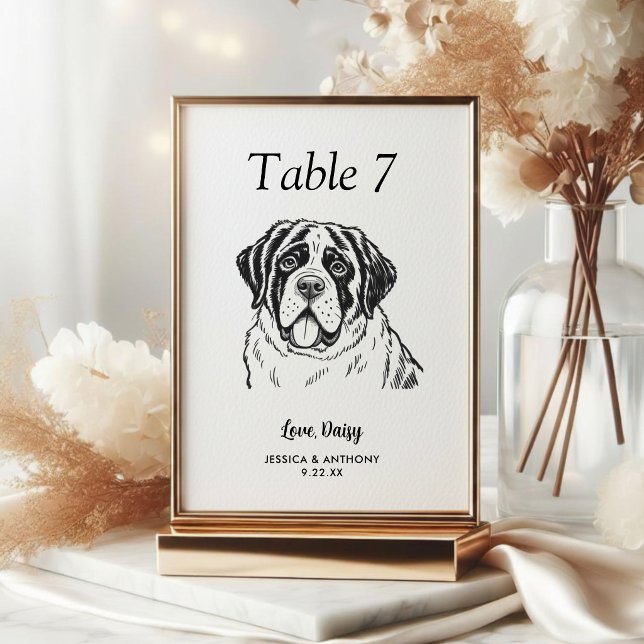 Simple Black and White Dog Wedding  Table Number (Creator Uploaded)