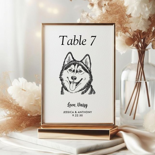 Simple Black and White Dog Wedding  Table Number (Creator Uploaded)