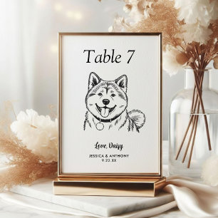 Simple Black and White Dog Wedding Table Number