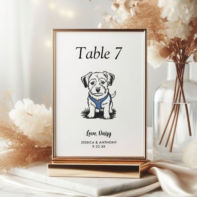 Simple Black and White Dog Wedding  Table Number (Creator Uploaded)