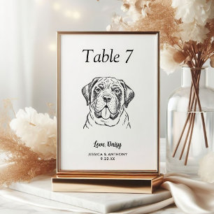 Simple Black and White Dog Wedding Table Number