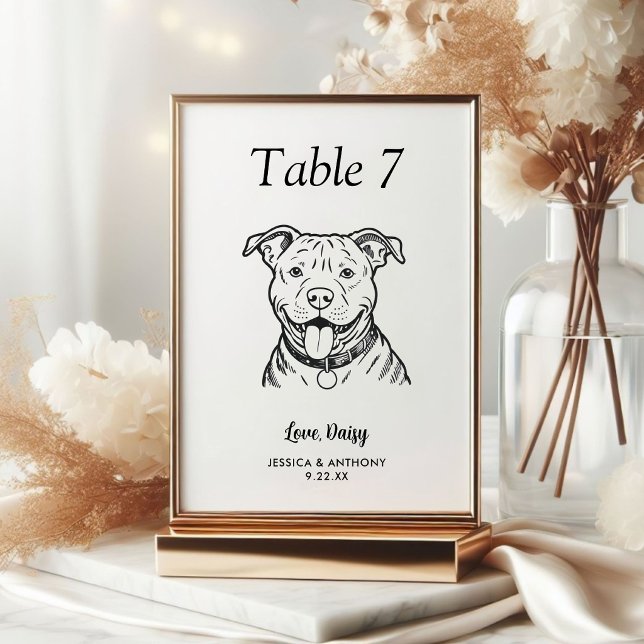 Simple Black and White Dog Wedding  Table Number (Creator Uploaded)